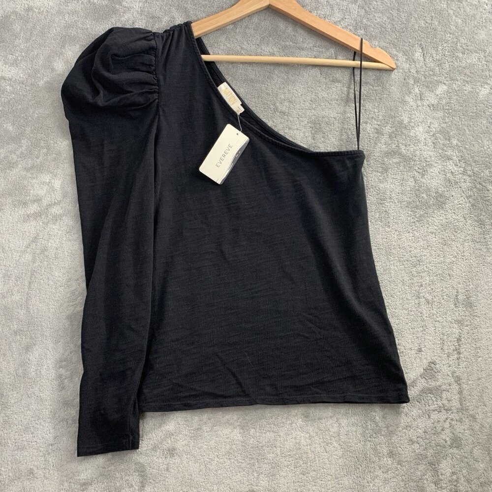 Nation LTD Shirt Womens M Sabrina One Shoulder Party Tee Black Puff Sleeve Top